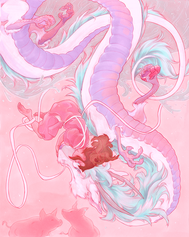 ogino chihiro and haku (sen to chihiro no kamikakushi) drawn by fleebites