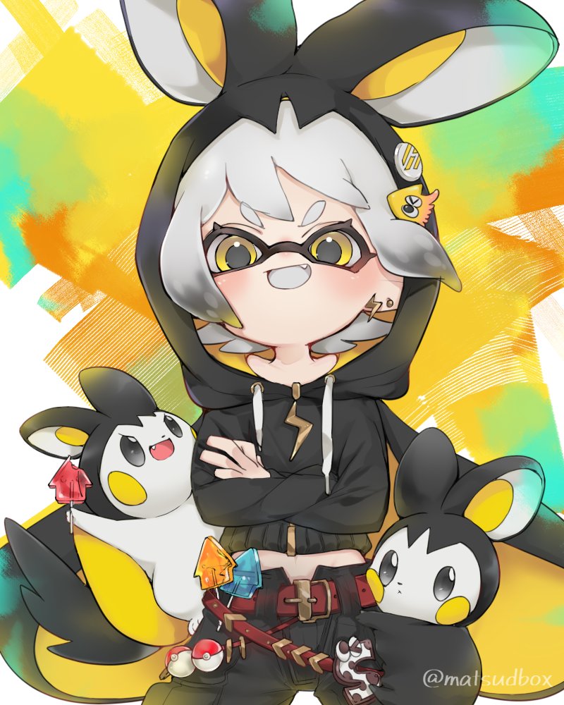 inkling player character, inkling girl, and emolga (pokemon and 1 more) drawn by matsushita_(matsudbox)