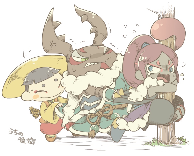 ooyamori, zashikiwarashin, and kuwagataishou (youkai watch and 1 more) drawn by ticktack_chicken