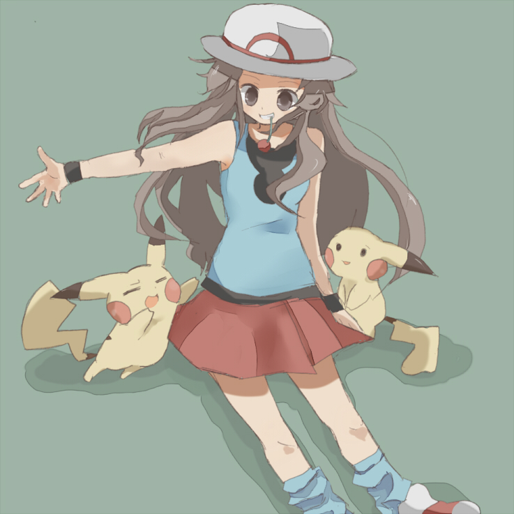pikachu and leaf (pokemon and 1 more) drawn by manmi