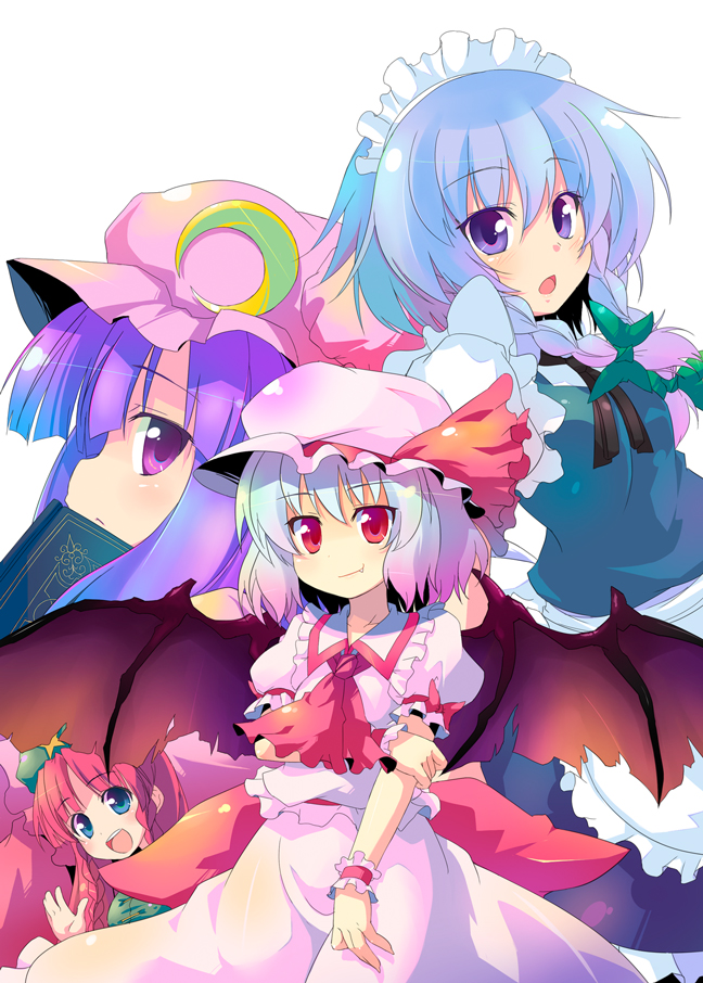 remilia scarlet, izayoi sakuya, patchouli knowledge, and hong meiling (touhou) drawn by sw_(taco)