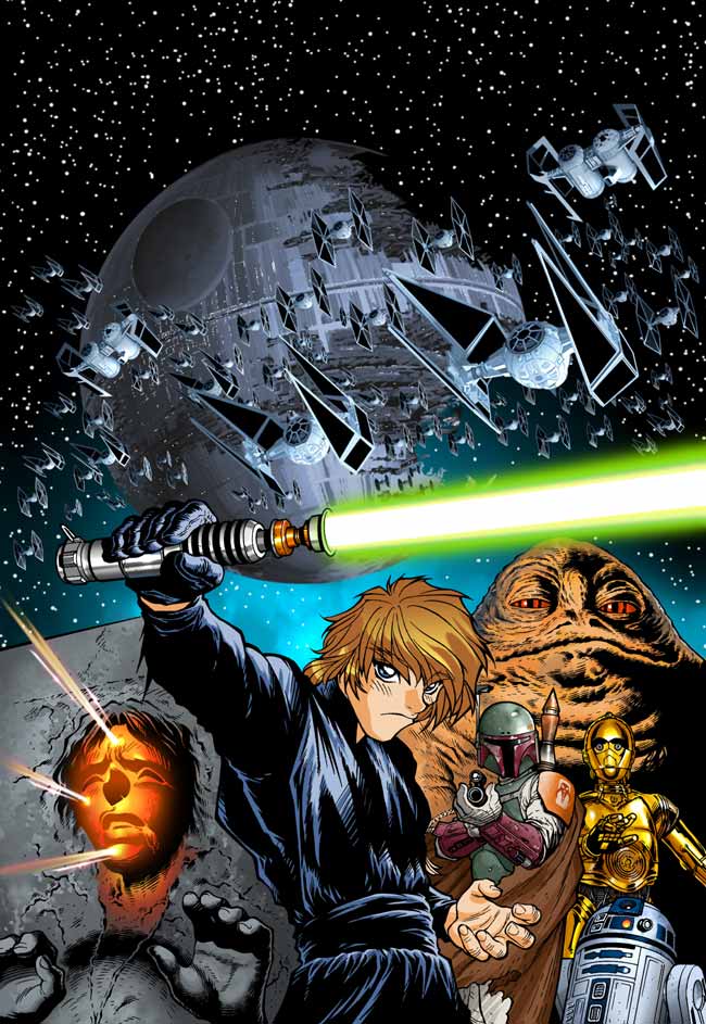 luke skywalker, r2-d2, han solo, boba fett, c-3po, and 1 more (star wars and 2 more) drawn by adam_warren and joe_wight