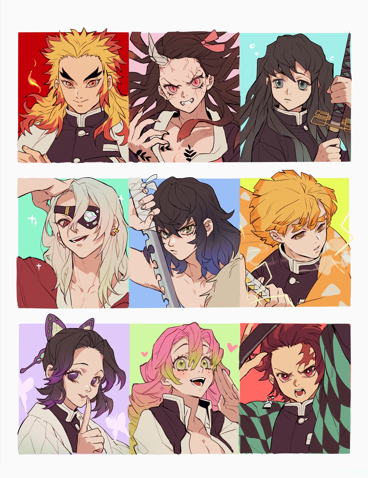 Kamado Nezuko Kochou Shinobu Kanroji Mitsuri Kamado Tanjirou Rengoku Kyoujurou And 4 More Kimetsu No Yaiba Drawn By Qin Danbooru
