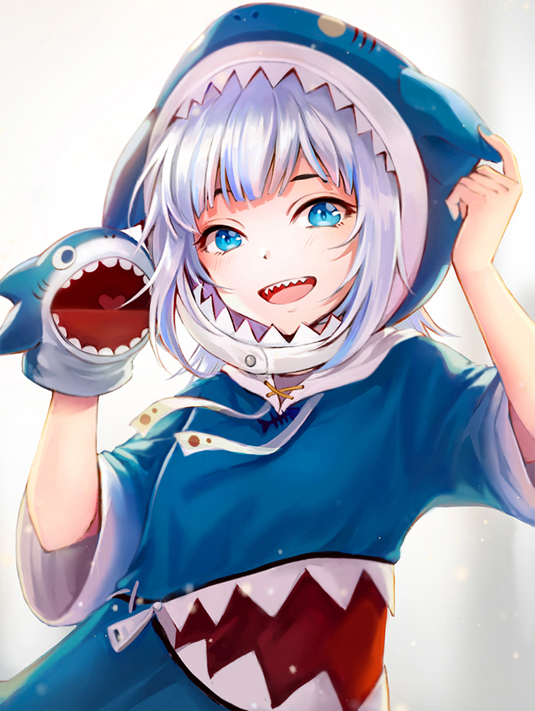 gawr gura and bloop (hololive and 1 more) drawn by akatachibana