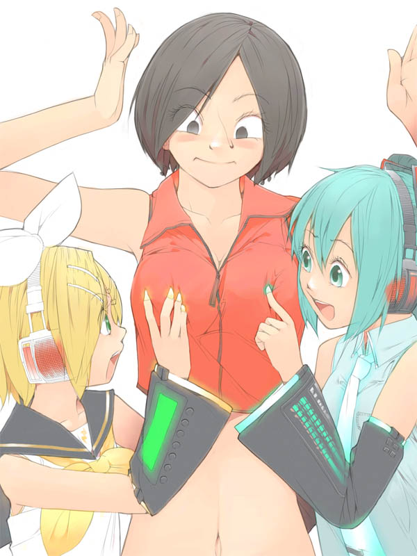 hatsune miku, kagamine rin, and meiko (vocaloid) drawn by akinbo_(hyouka_fuyou)