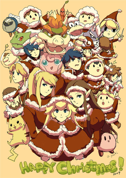 link, pikachu, princess zelda, kirby, princess peach, and 19 more (pokemon and 20 more) drawn by o-yuki