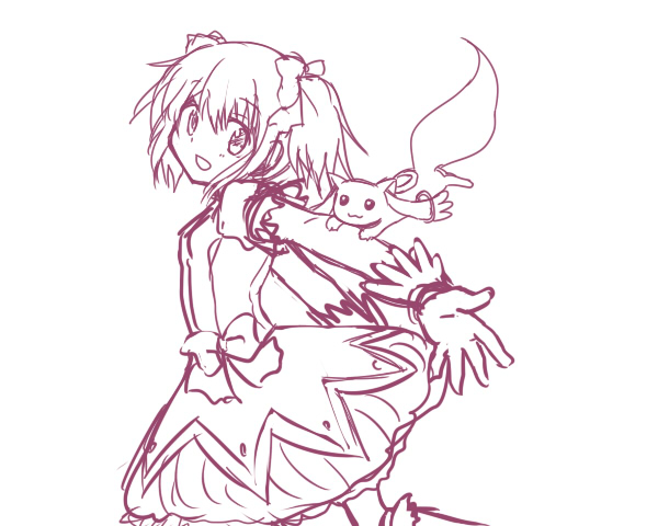 kaname madoka and kyubey (mahou shoujo madoka magica) drawn by kyabechi
