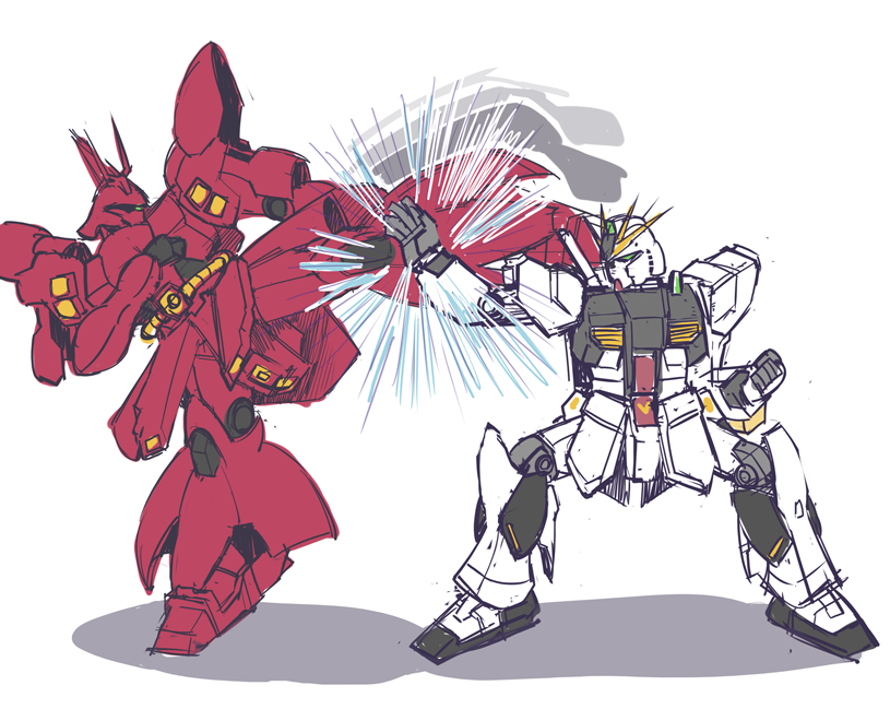 nu gundam and sazabi (gundam and 4 more) drawn by kin-san_(sasuraiga)