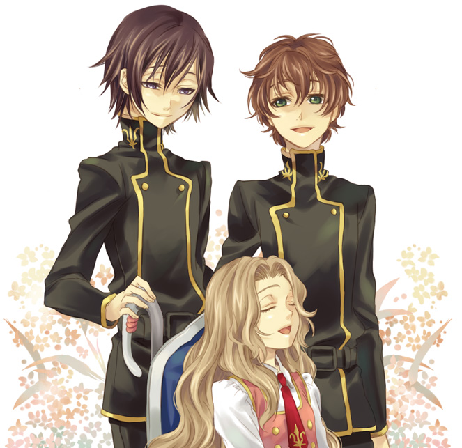 lelouch vi britannia, kururugi suzaku, and nunnally vi britannia (code geass) drawn by miho_(mi)