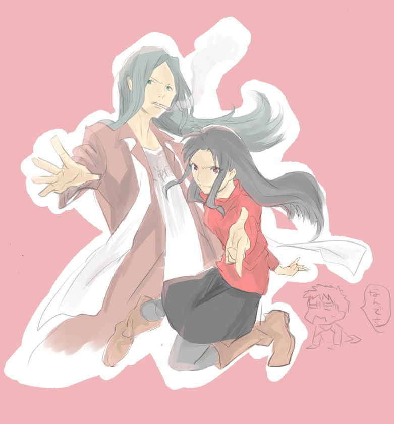 tohsaka rin, emiya shirou, waver velvet, and lord el-melloi ii (fate and 1 more) drawn by touyamanma