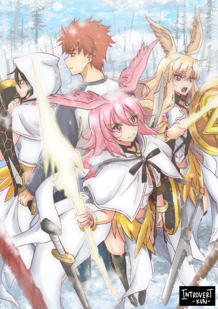 emiya shirou, valkyrie, ortlinde, thrud, and hildr (fate and 2 more) drawn by introvert-kun