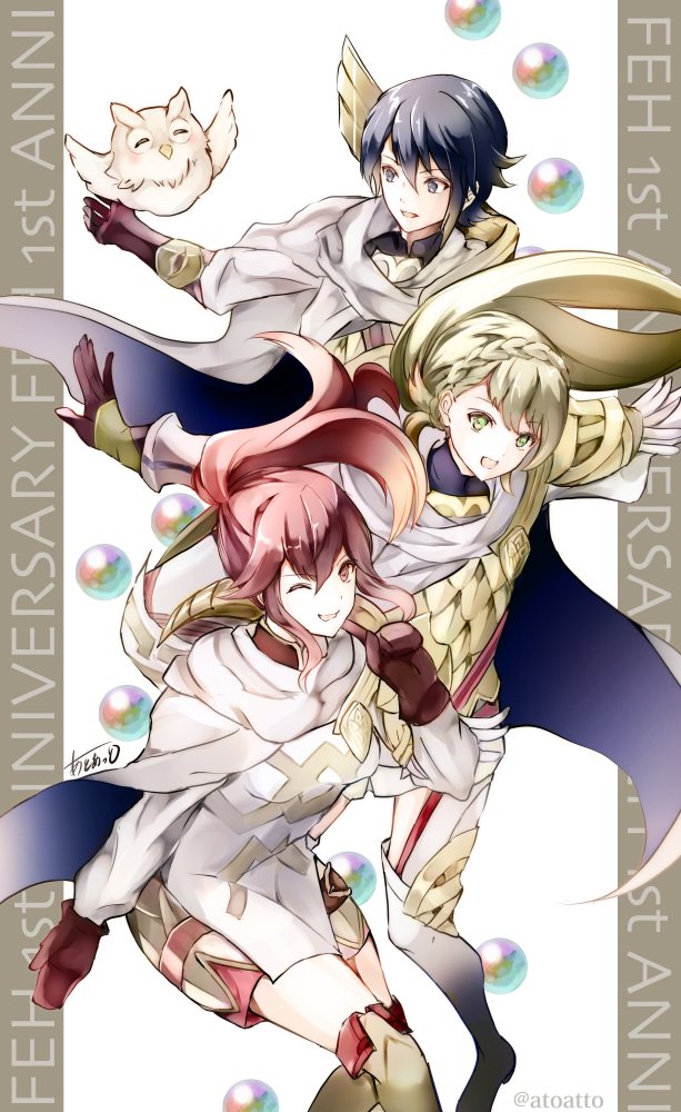anna, sharena, alfonse, and feh (fire emblem and 1 more) drawn by atoatto