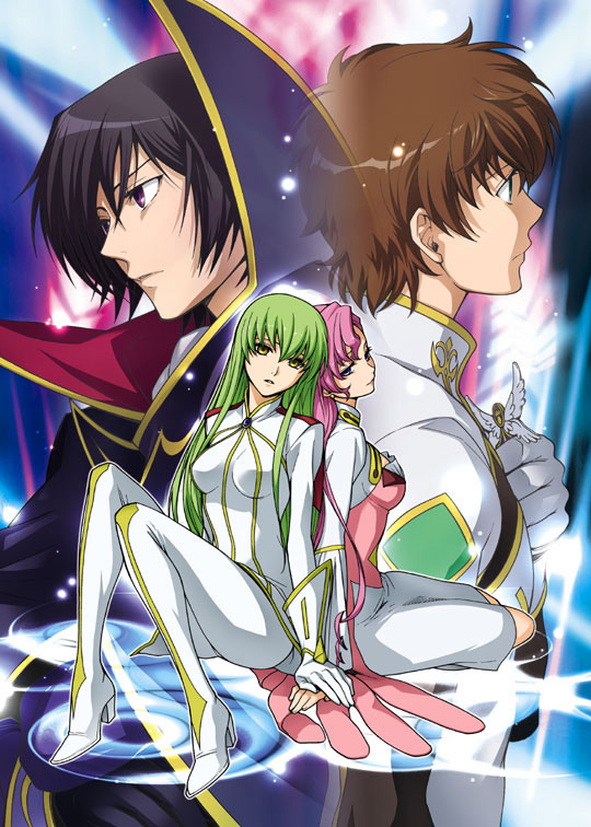 c.c., lelouch vi britannia, kururugi suzaku, euphemia li britannia, and zero (code geass) drawn by ruru_(ultimatepowers.info.)