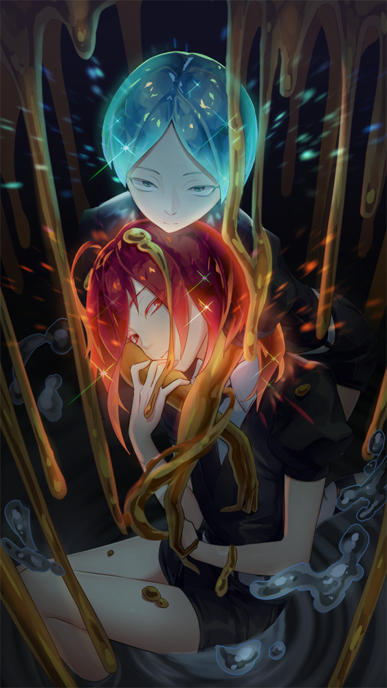 phosphophyllite and cinnabar (houseki no kuni) drawn by oninaart
