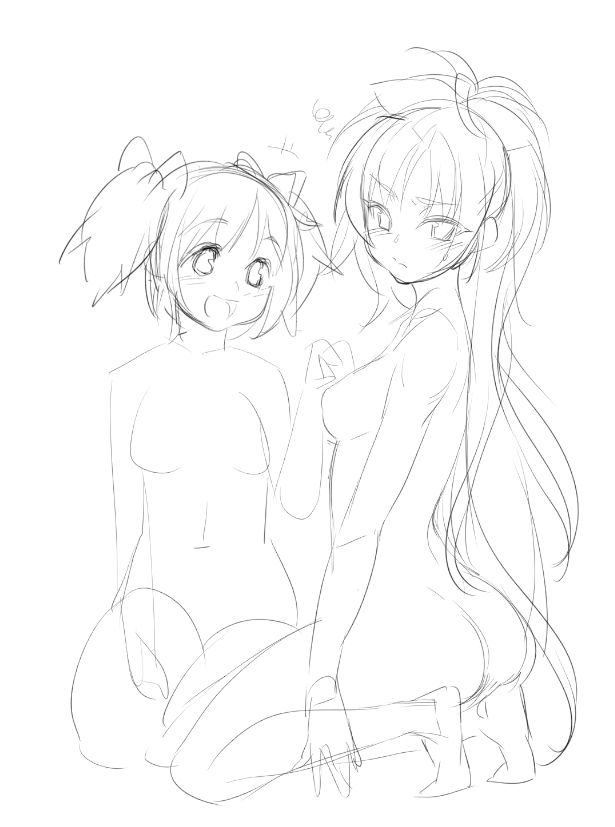 kaname madoka and sakura kyoko (mahou shoujo madoka magica) drawn by agawa_ryou