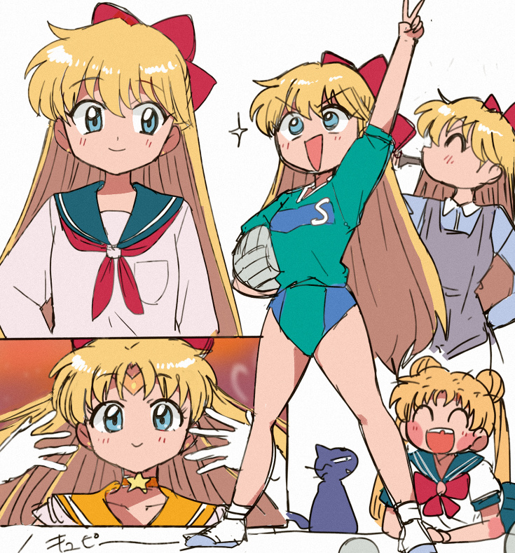 tsukino usagi, aino minako, sailor venus, and luna (bishoujo senshi sailor moon) drawn by tsubobot