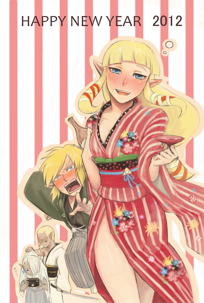 link, princess zelda, impa, and ghirahim (the legend of zelda and 1 more) drawn by goma_tonbi