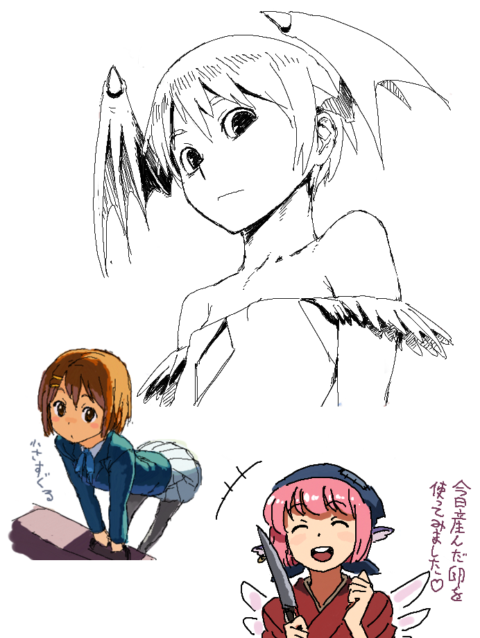 mystia lorelei, hirasawa yui, lilith, and okamisty (touhou and 2 more) drawn by go_robots
