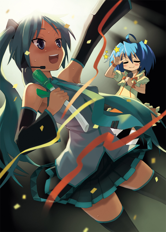 hatsune miku, hiiragi kagami, izumi konata, and ranka lee (vocaloid and 3 more) drawn by oryo_(oryo04)