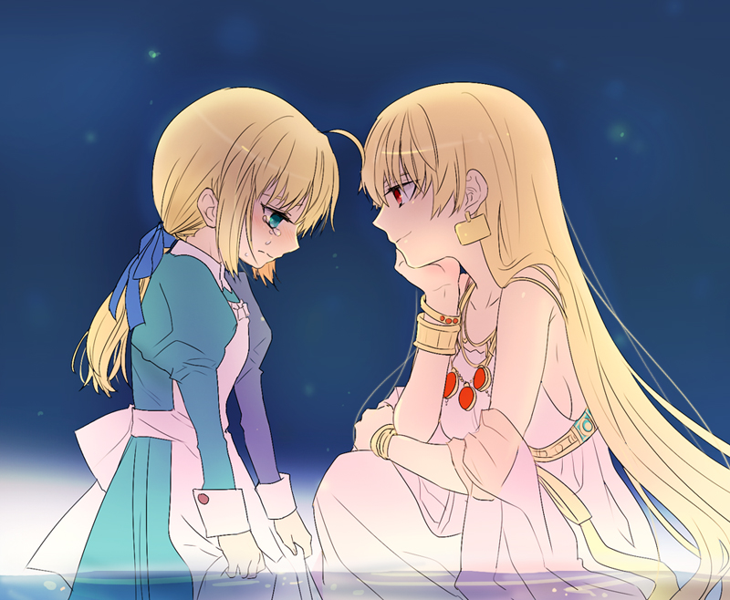 artoria pendragon, saber, and gilgamesh (fate and 2 more) drawn by arnoul