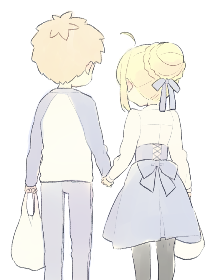 artoria pendragon, saber, and emiya shirou (fate and 1 more) drawn by 87banana