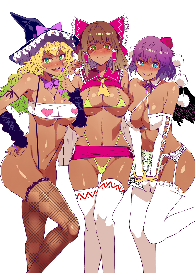 hakurei reimu, kirisame marisa, and shameimaru aya (touhou) drawn by mizuryu_kei