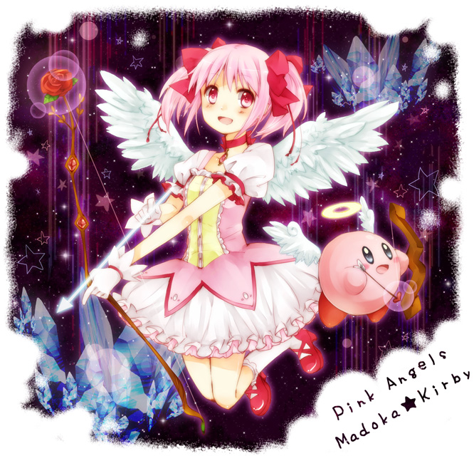 kaname madoka, kirby, and cupid kirby (mahou shoujo madoka magica and 1 more) drawn by sencha_(coldcolor)