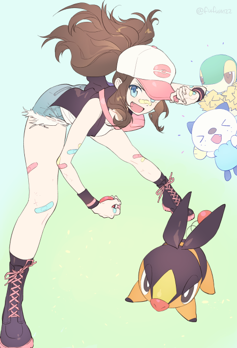 hilda, oshawott, snivy, and tepig (pokemon and 1 more) drawn by melso