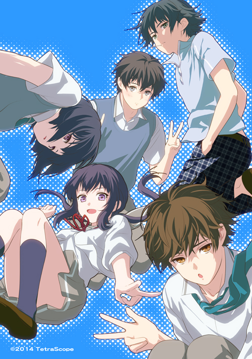 anesaki nozomi, anesaki shun, oshii yuu, hoshina hozumi, and kuraguchi ayumu (watashi no real wa juujitsu shisugiteiru) drawn by ne-on and tetrascope