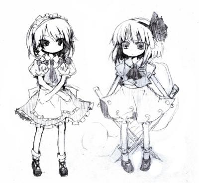 izayoi sakuya and konpaku youmu (touhou) drawn by sakusakumonoka