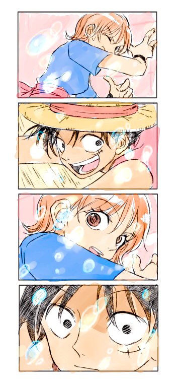 nami and monkey d. luffy (one piece) drawn by karori_moenergy