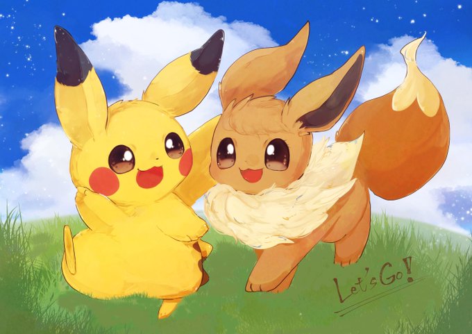 pikachu and eevee (pokemon and 1 more) drawn by banchiku