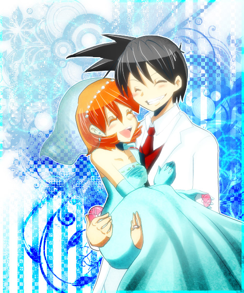 red and misty (pokemon and 1 more) drawn by mame_no_pika