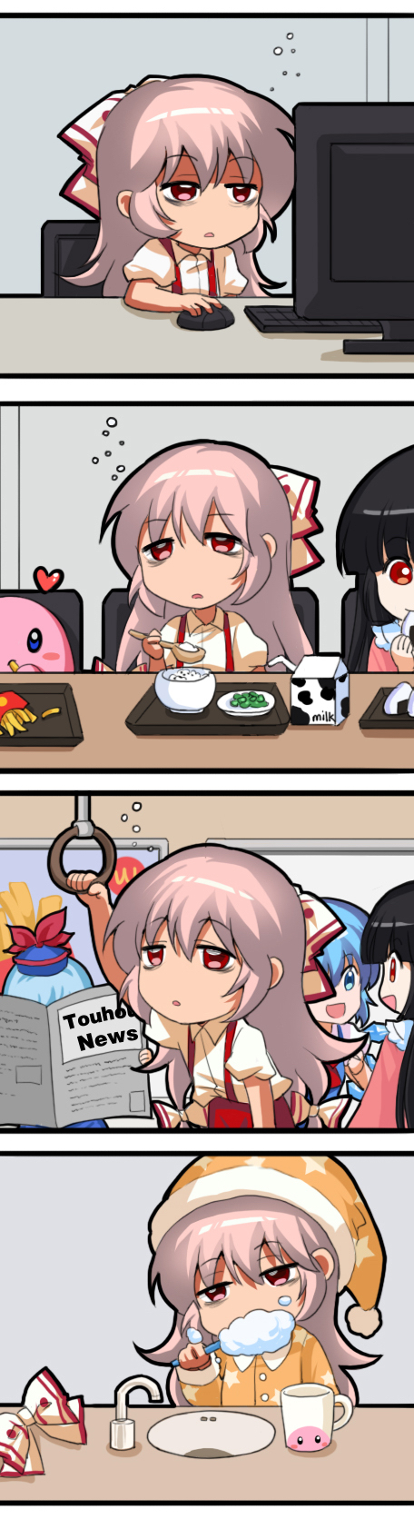cirno, fujiwara no mokou, kamishirasawa keine, houraisan kaguya, and kirby (touhou and 2 more) drawn by jokanhiyou