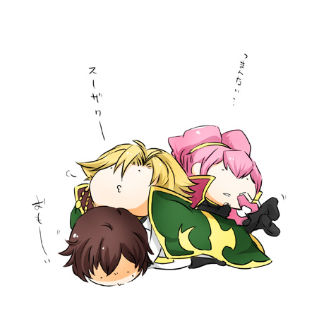 kururugi suzaku, anya alstreim, and gino weinberg (code geass) drawn by piko_(pixiv_24613)