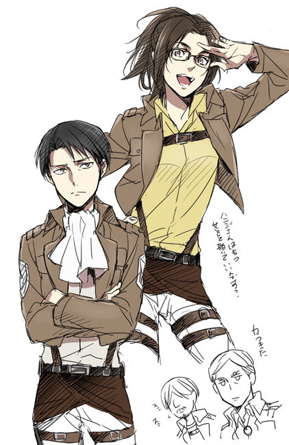 levi, hange zoe, erwin smith, and mike zakarius (shingeki no kyojin) drawn by xia_(ryugo)