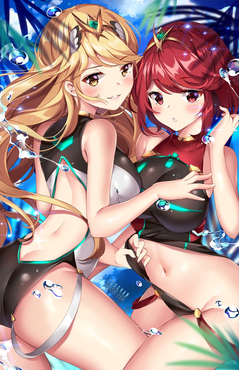 pyra and mythra (xenoblade chronicles and 1 more) drawn by squchan