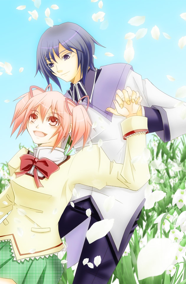 akemi homura and kaname madoka (mahou shoujo madoka magica) drawn by monokuro75