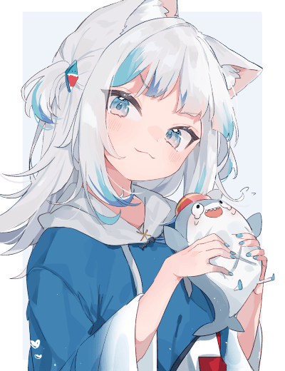 gawr gura and bloop (hololive and 1 more) drawn by mokyuko and shikabashi