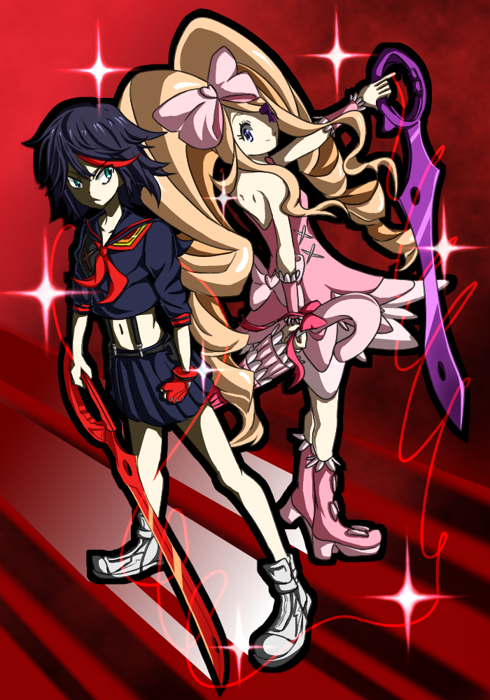 matoi ryuuko, senketsu, and harime nui (kill la kill) drawn by matatabi_(skunim01)