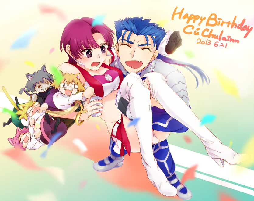 cu chulainn, neco-arc, bazett fraga mcremitz, neco-arc chaos, neco-arc bubbles, and 2 more (fate and 3 more) drawn by misoiri_(gokutsubushi)