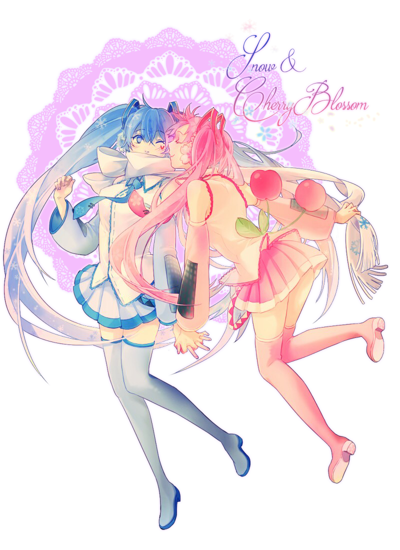 hatsune miku, yuki miku, and sakura miku (vocaloid) drawn by udo_(zzinya)