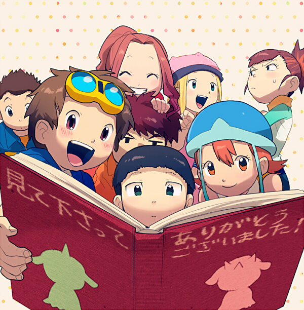 tachikawa mimi, takenouchi sora, izumi koshiro, makino ruki, matsuda takato, and 5 more (digimon and 4 more) drawn by t_k_g