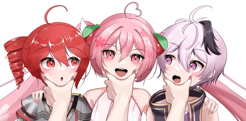 hatsune miku, kasane teto, sakura miku, and flower (vocaloid and 2 more) drawn by nishi_snails