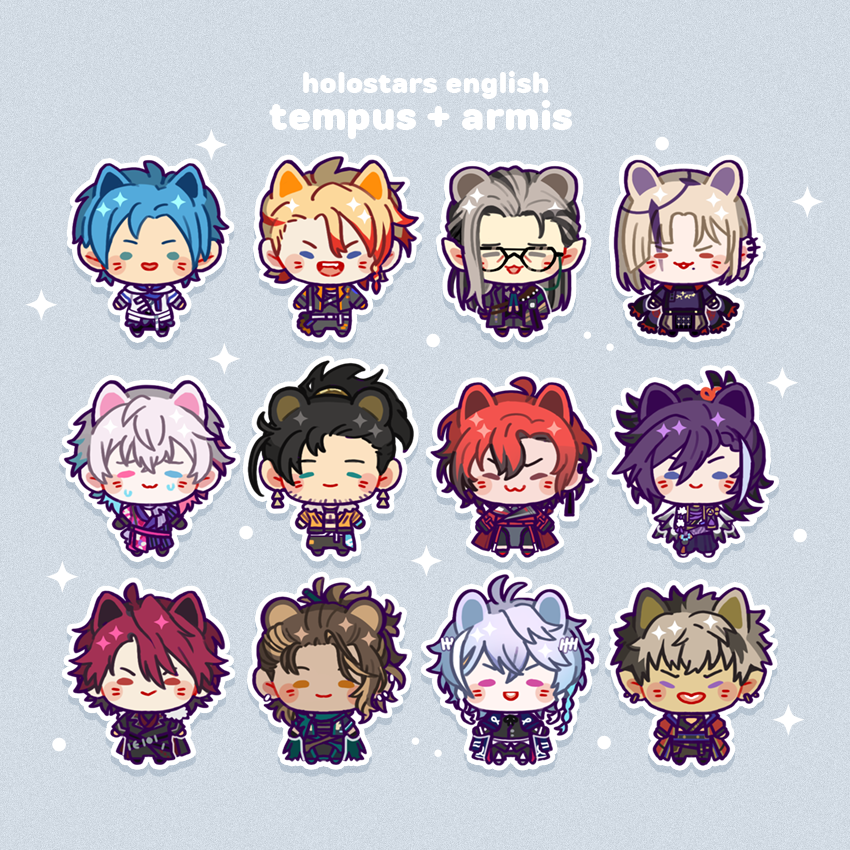 gavis bettel, machina x flayon, regis altare, banzoin hakka, axel syrios, and 7 more (holostars and 1 more) drawn by beerwolves