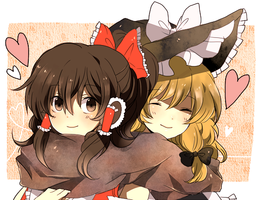 hakurei reimu and kirisame marisa (touhou) drawn by komine