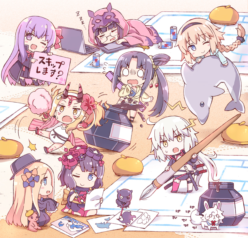jeanne d'arc alter, abigail williams, jeanne d'arc, bb, katsushika hokusai, and 5 more (fate and 2 more) drawn by rioshi