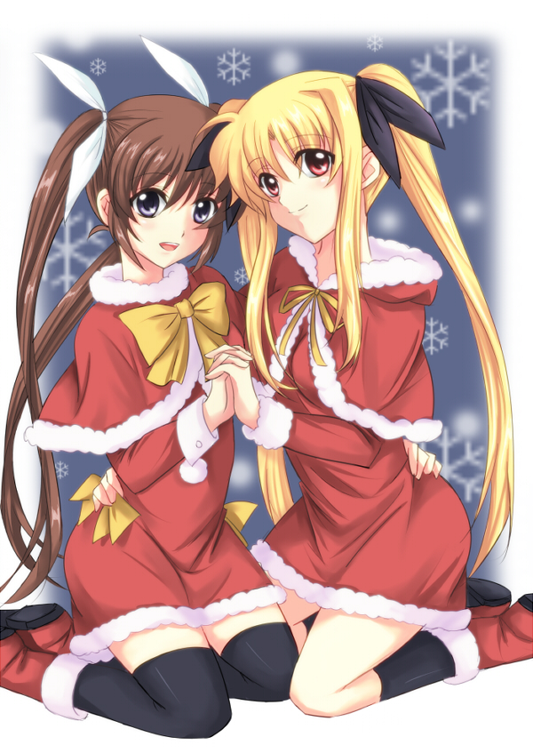 fate testarossa and takamachi nanoha (lyrical nanoha and 1 more) drawn by misuzu_(iridescence)