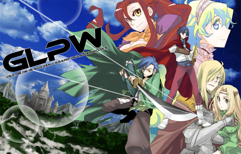 yoko littner, nia teppelin, simon, kamina, viral, and 1 more (tengen toppa gurren lagann and 1 more) drawn by mudo_(saji)