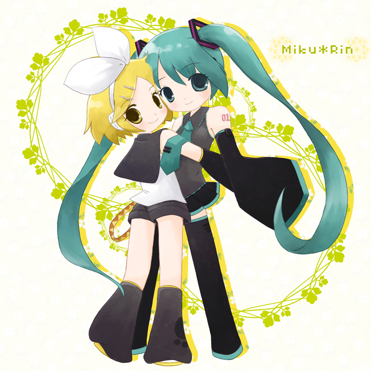hatsune miku and kagamine rin (vocaloid) drawn by kanbe_rika